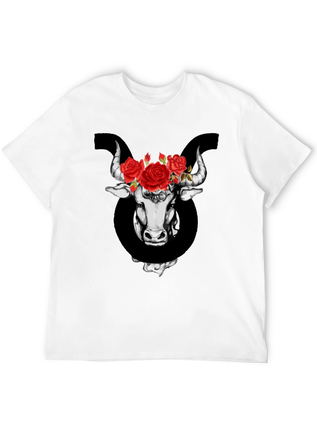 Taurus Zodiac Bull with Roses Graphic T-Shirt