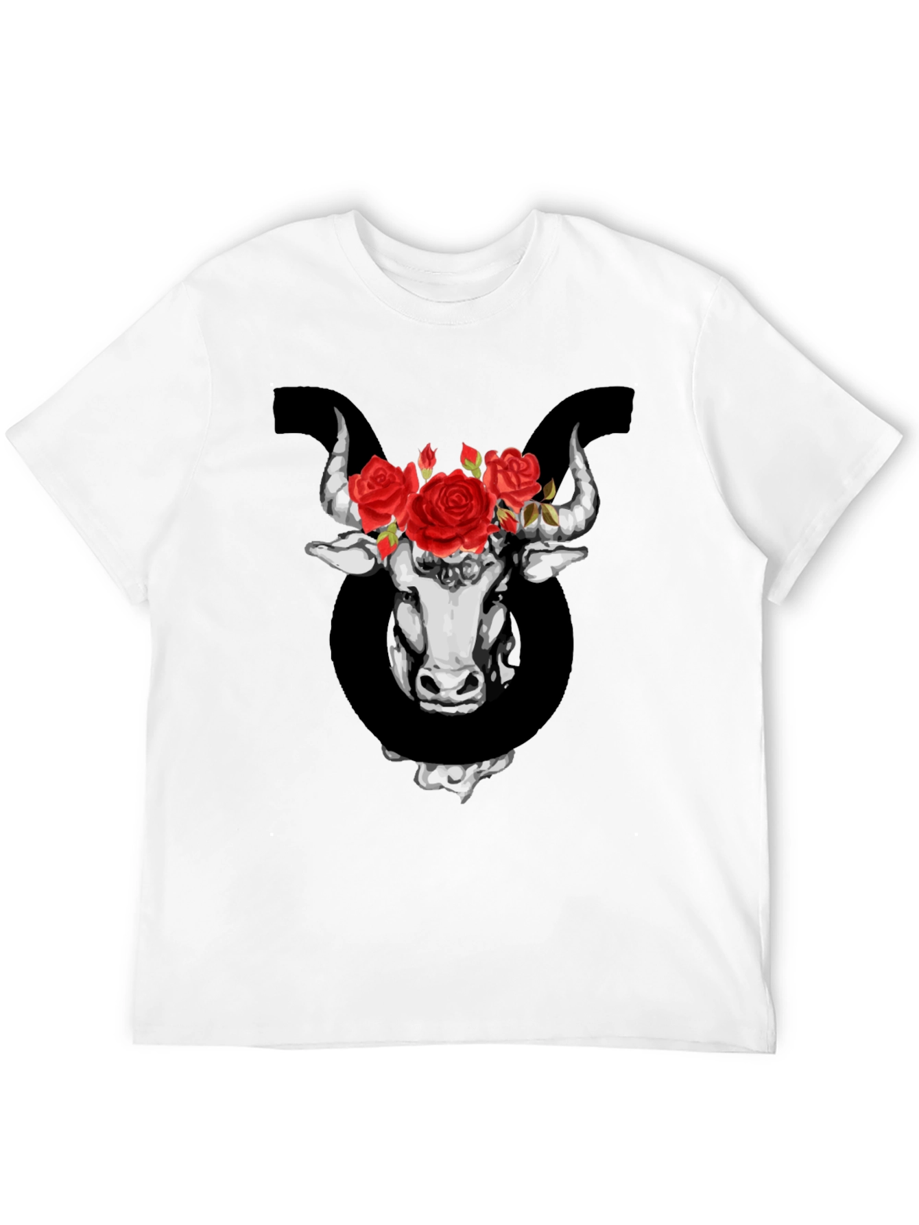 Taurus Zodiac Bull with Roses Graphic T-Shirt