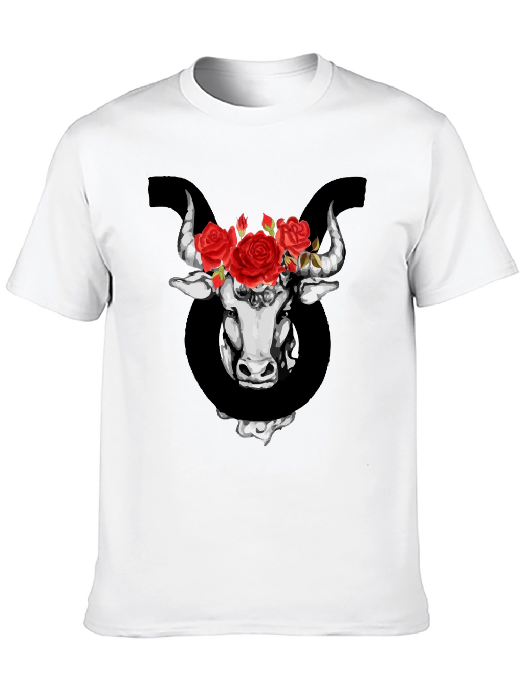 Taurus Zodiac Bull with Roses Graphic T-Shirt