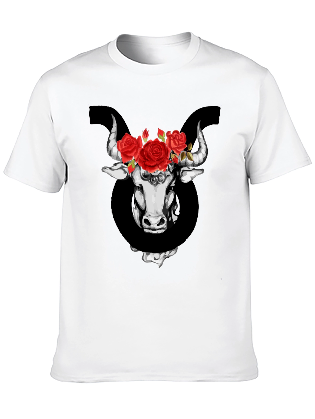 Taurus Zodiac Bull with Roses Graphic T-Shirt