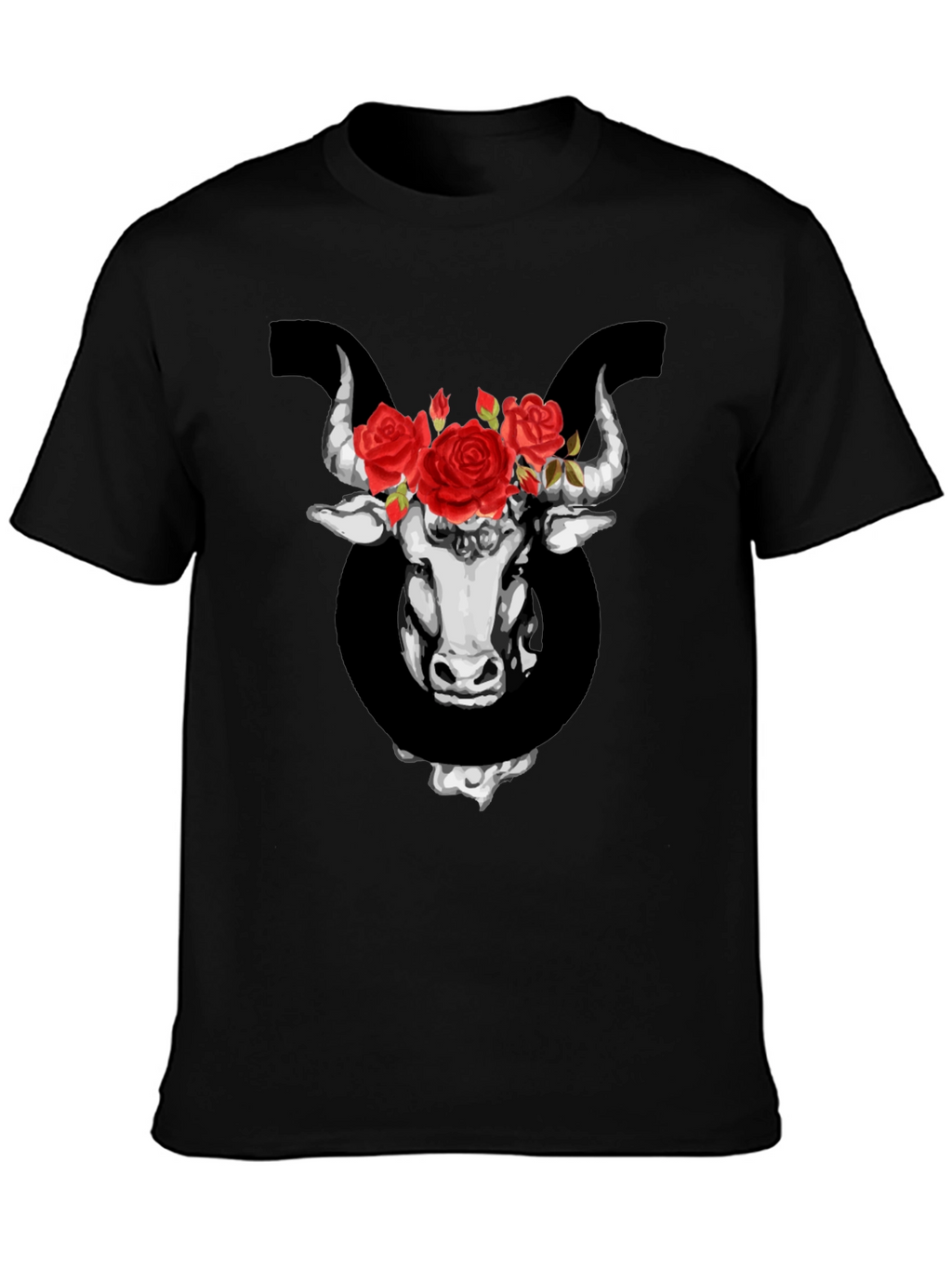 Taurus Zodiac Bull with Roses Graphic T-Shirt