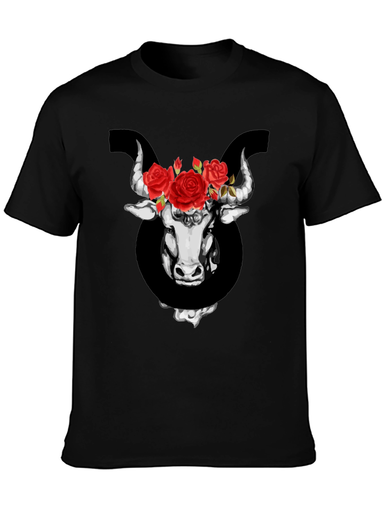 Taurus Zodiac Bull with Roses Graphic T-Shirt