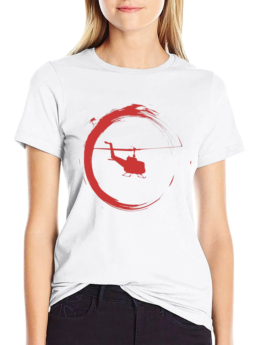 Helicopter Graphic Tee - Black Crew Neck T-Shirt