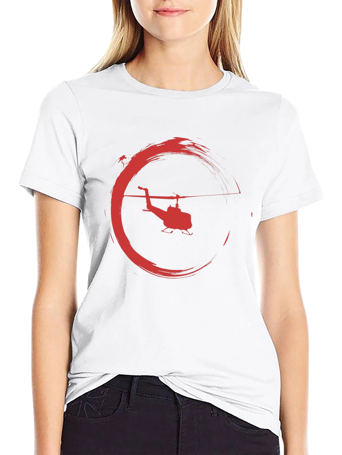 Helicopter Graphic Tee - Black Crew Neck T-Shirt