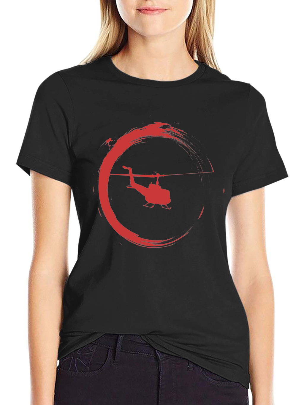 Helicopter Graphic Tee - Black Crew Neck T-Shirt