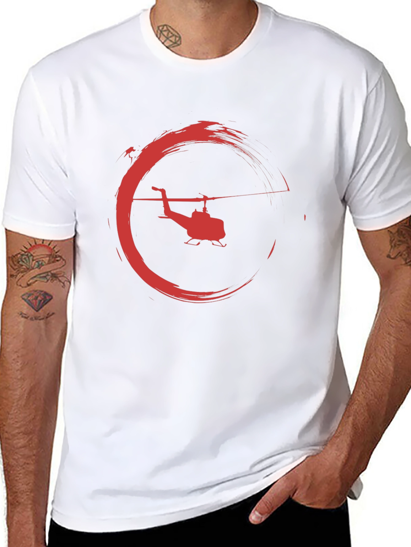 Helicopter Graphic Tee - Black Crew Neck T-Shirt