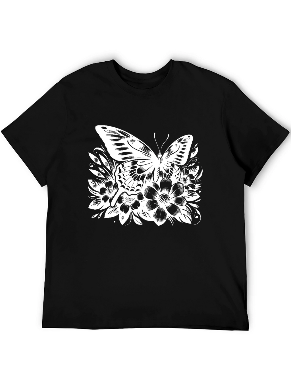 Butterfly Floral Graphic Black T-Shirt