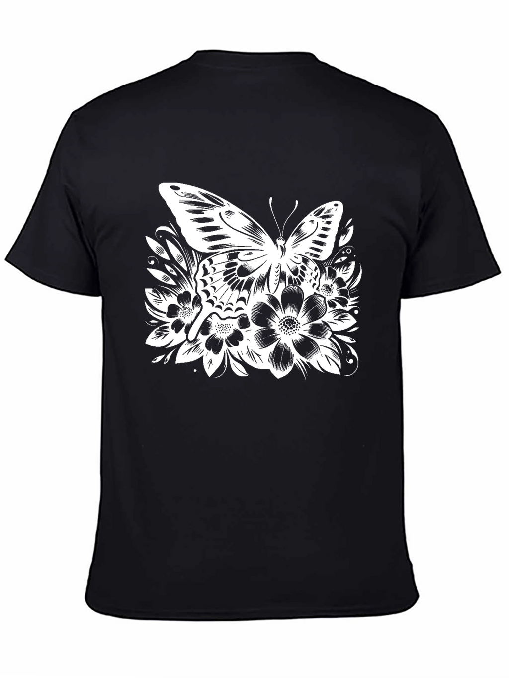 Butterfly Floral Graphic Black T-Shirt