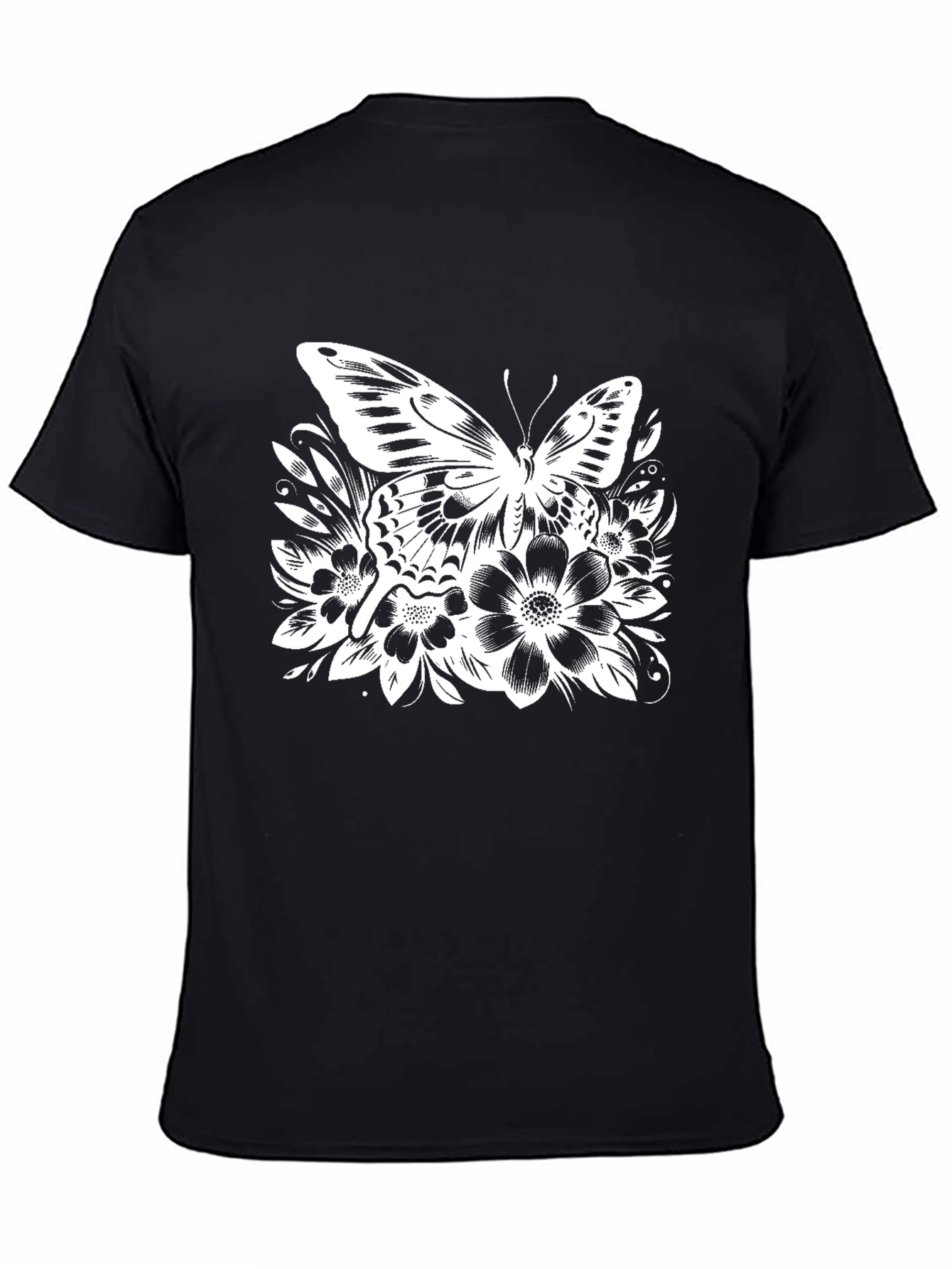 Butterfly Floral Graphic Black T-Shirt