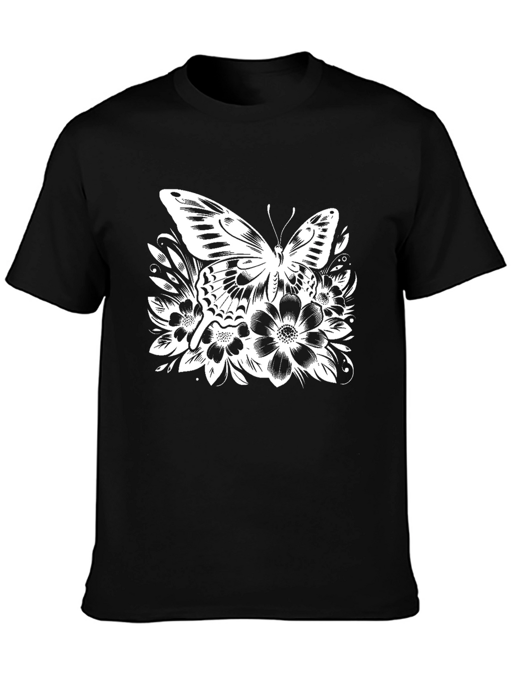 Butterfly Floral Graphic Black T-Shirt