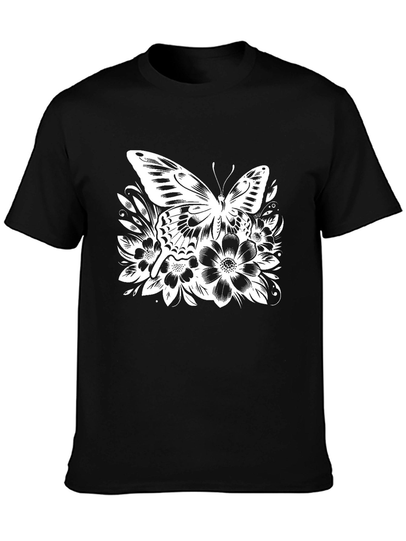Butterfly Floral Graphic Black T-Shirt
