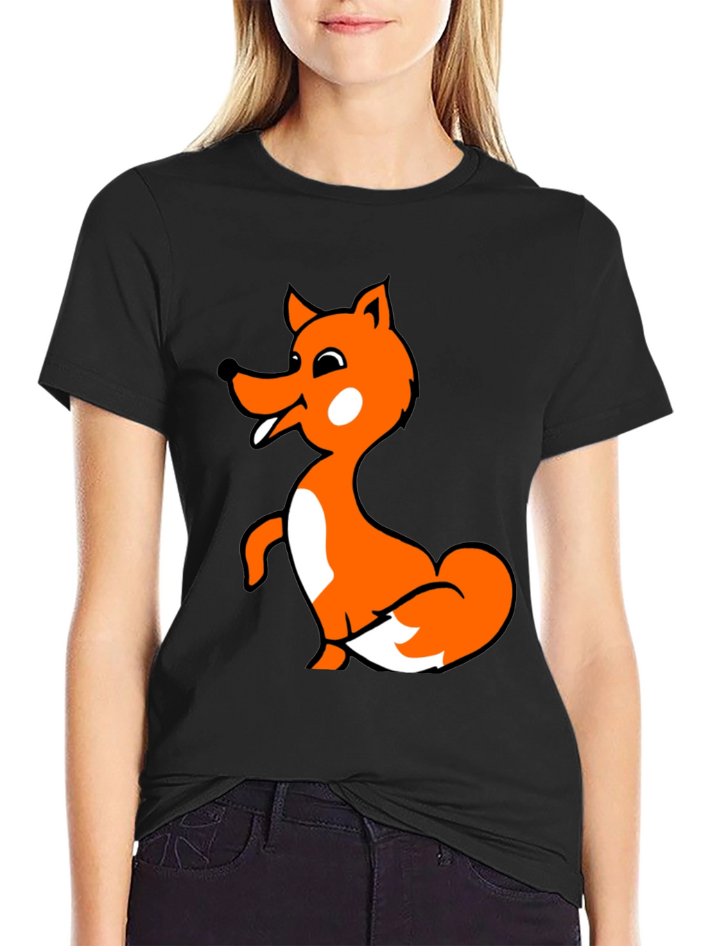 Fun Fox Graphic T-Shirt - Black Cotton Blend
