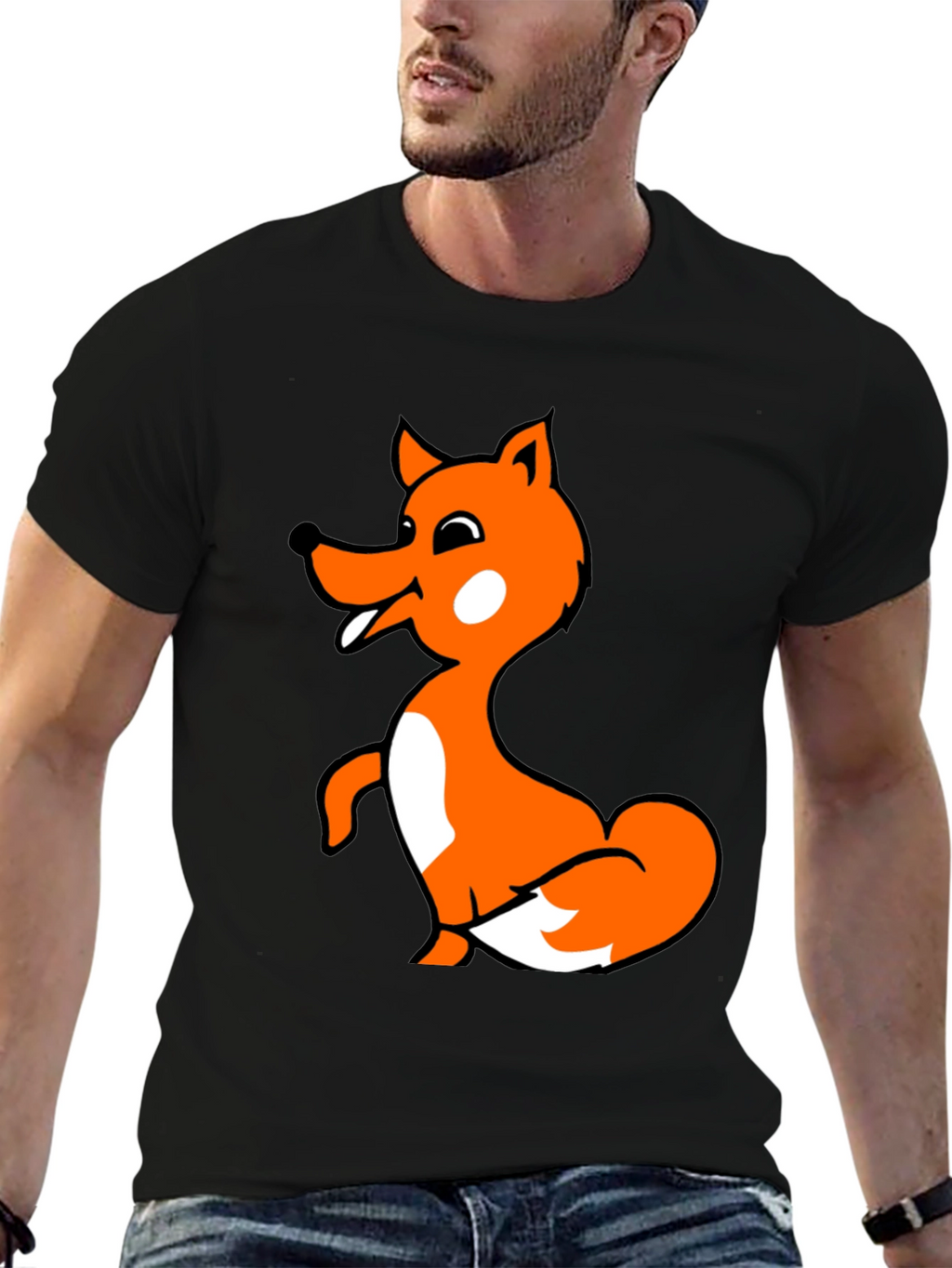 Fun Fox Graphic T-Shirt - Black Cotton Blend