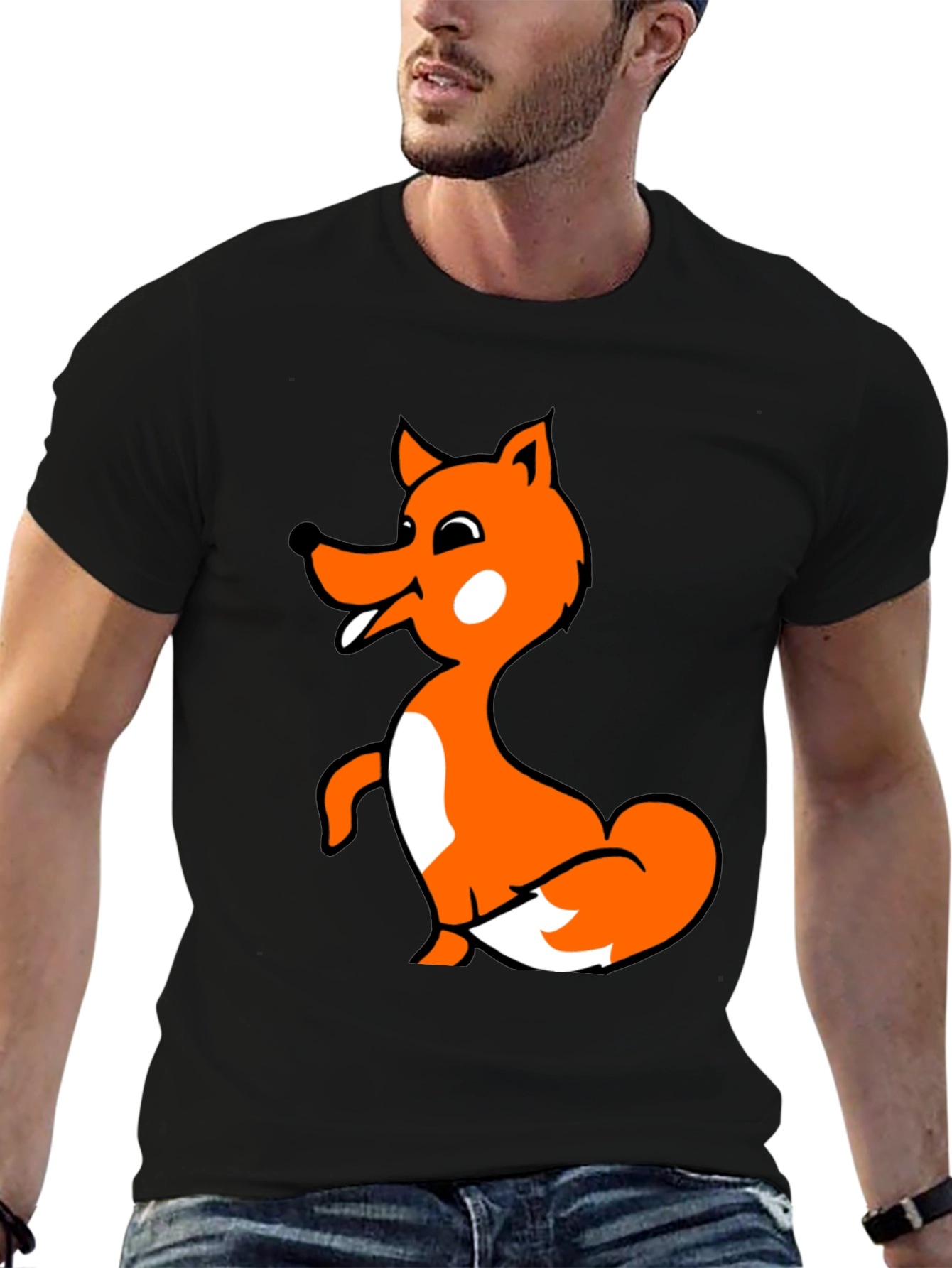 Fun Fox Graphic T-Shirt - Black Cotton Blend