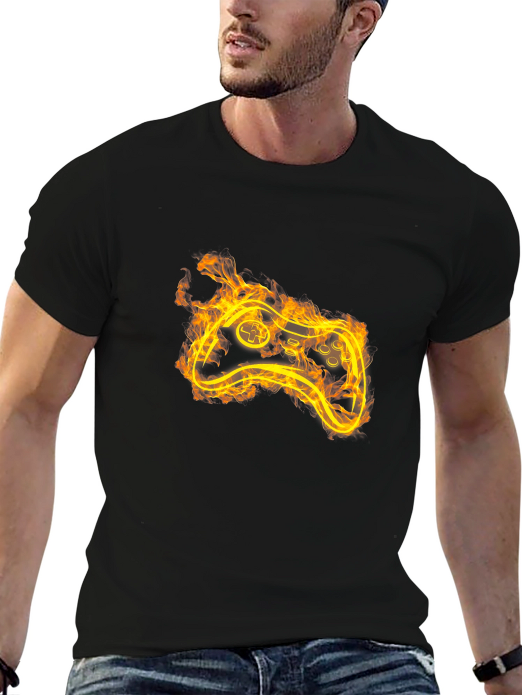 Fiery Game Controller Black T-Shirt