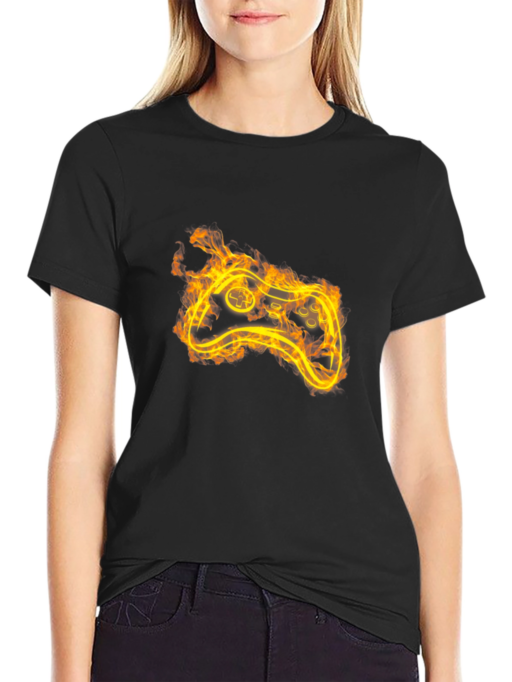 Fiery Game Controller Black T-Shirt
