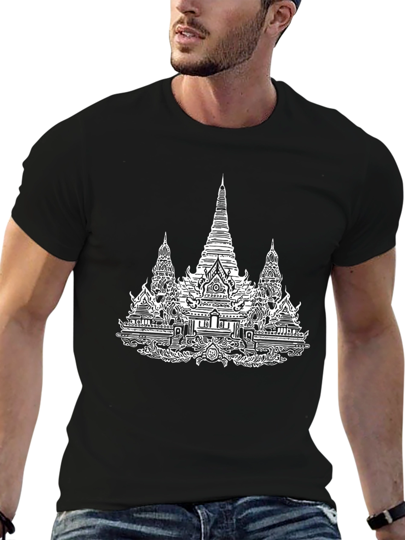 Temple Graphic Tee - Black Cotton T-Shirt