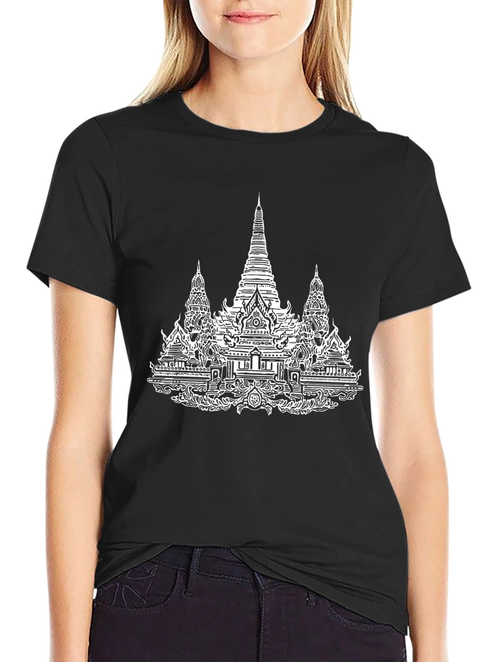Temple Graphic Tee - Black Cotton T-Shirt