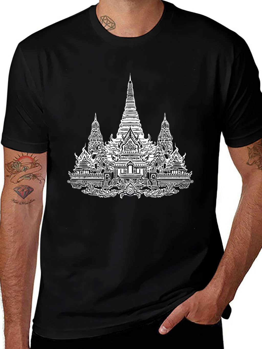 Temple Graphic Tee - Black Cotton T-Shirt