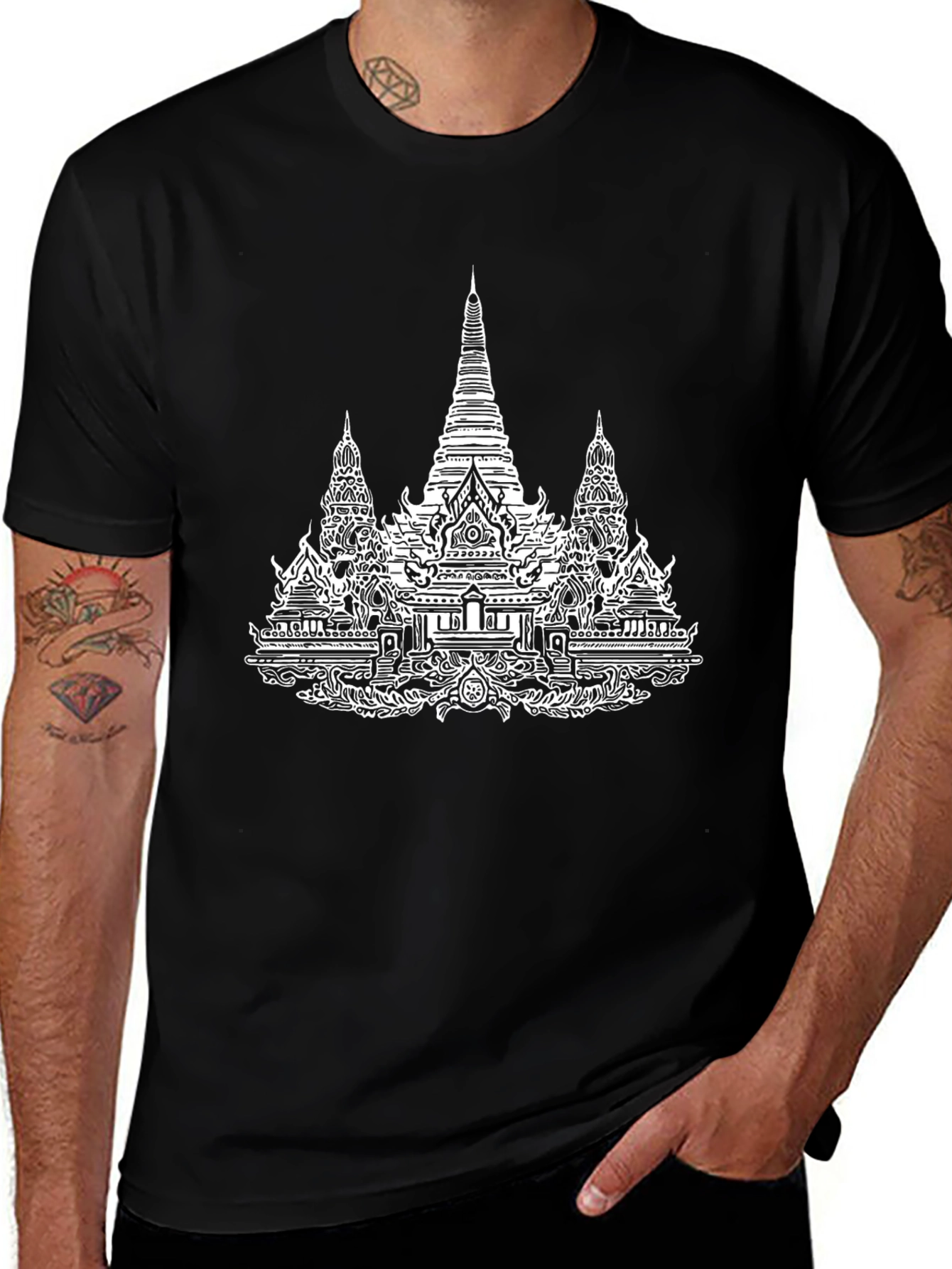 Temple Graphic Tee - Black Cotton T-Shirt