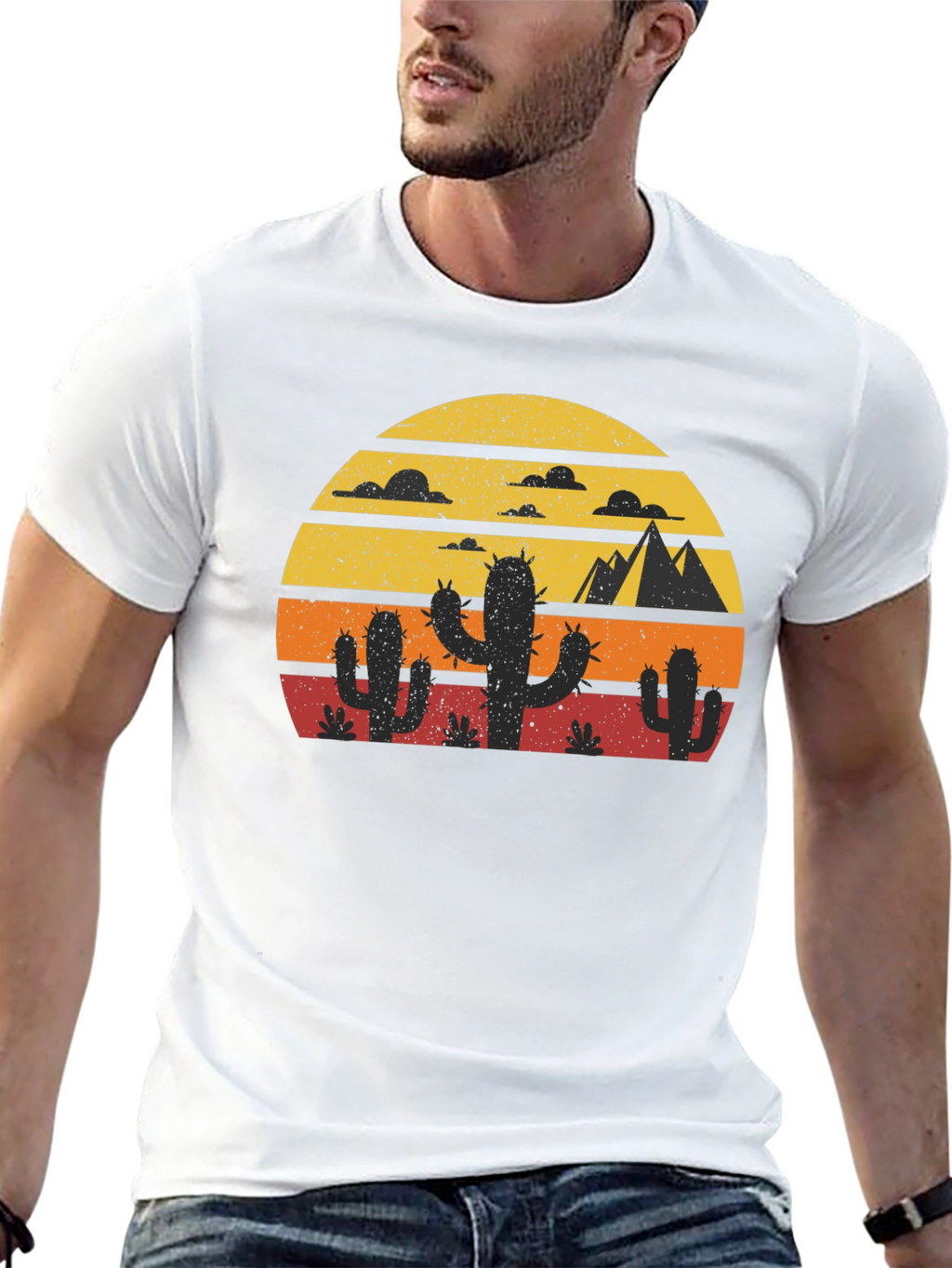 Retro Desert Sunset Cactus T-Shirt