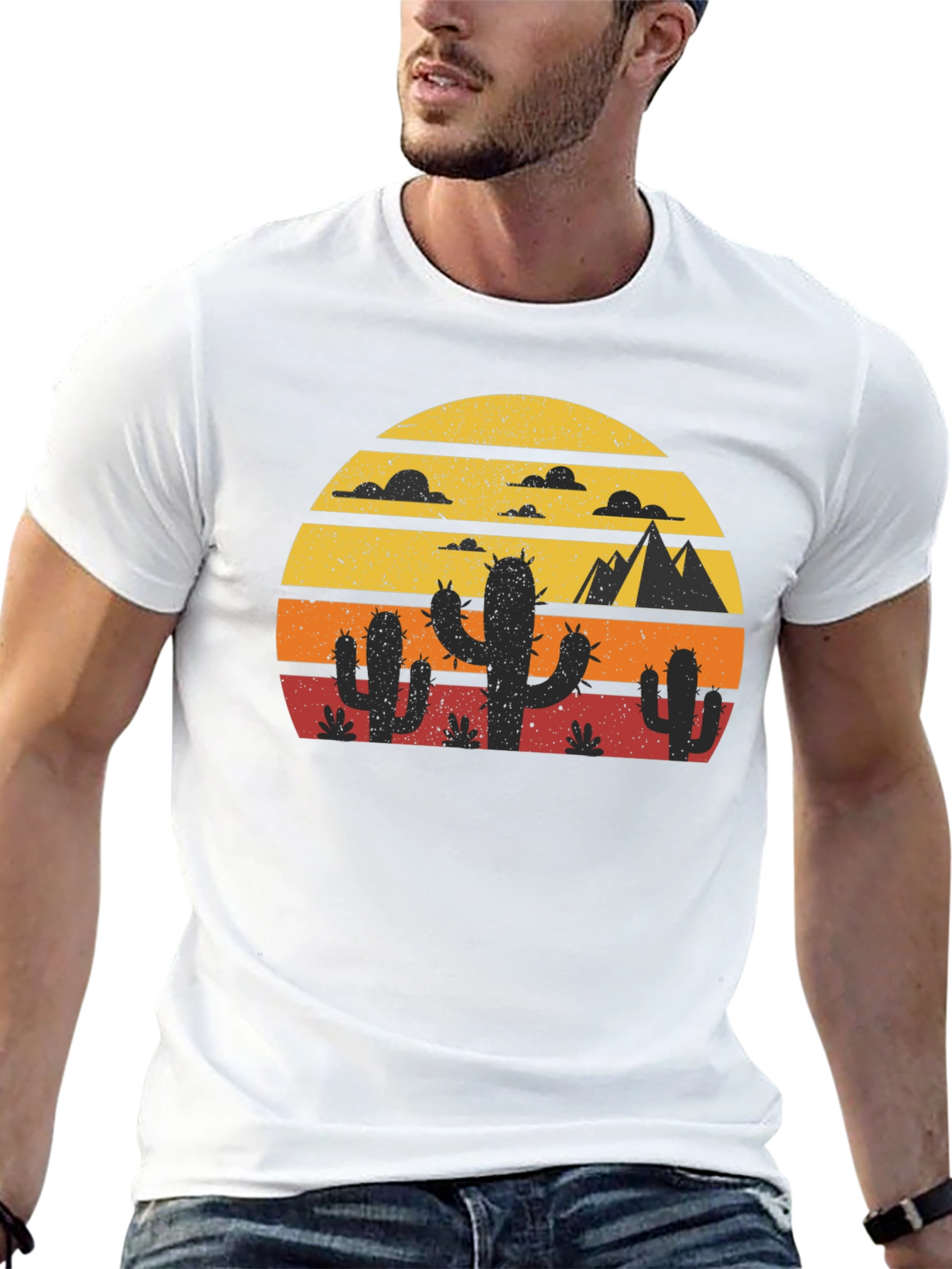 Retro Desert Sunset Cactus T-Shirt
