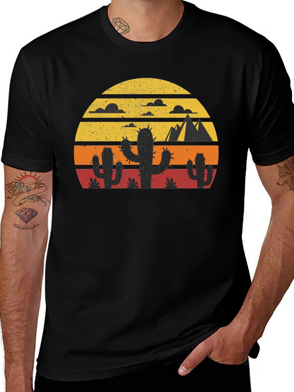 Retro Desert Sunset Cactus T-Shirt