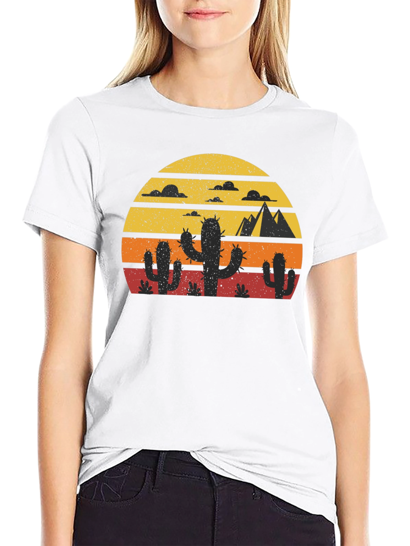 Retro Desert Sunset Cactus T-Shirt