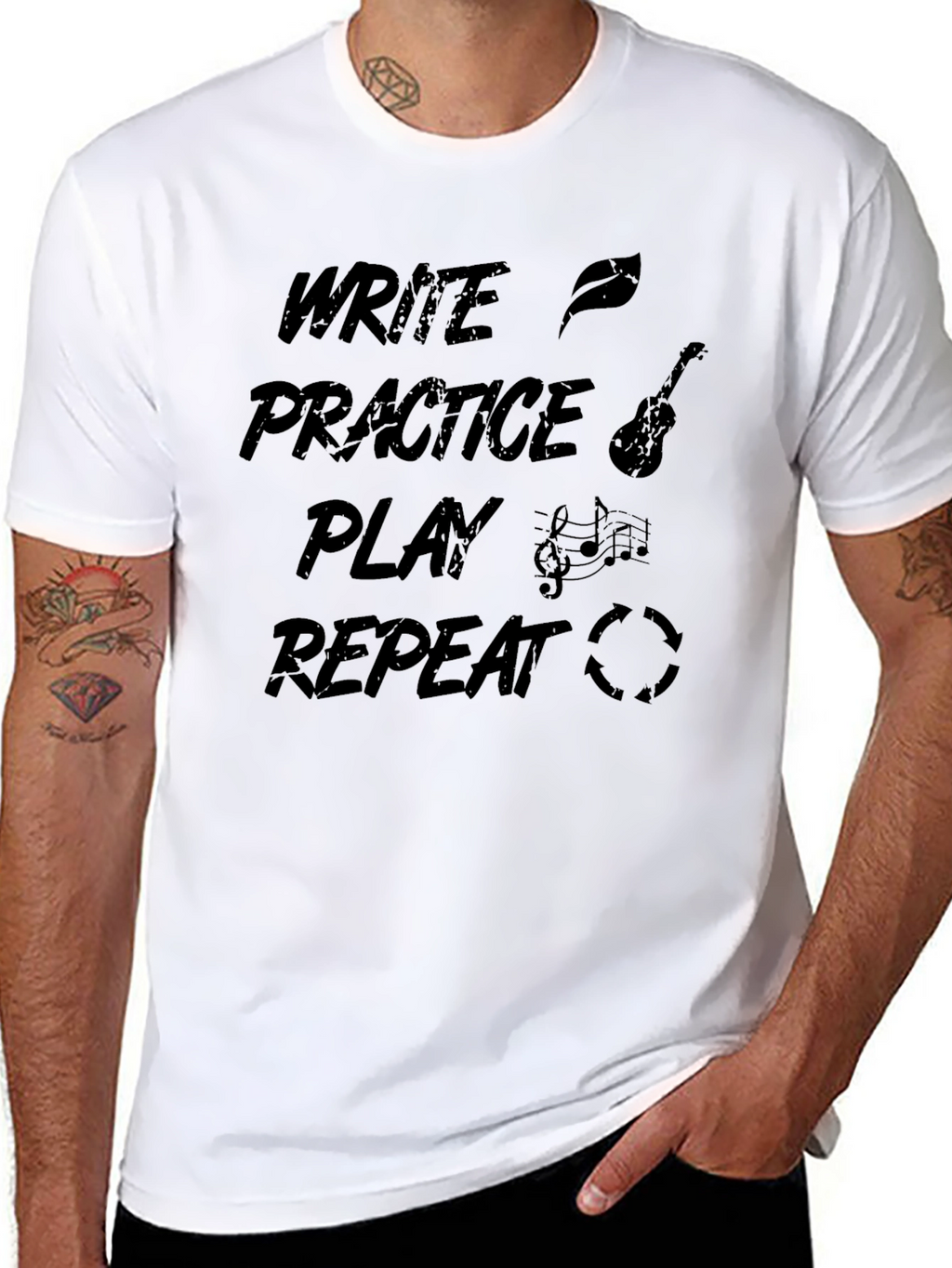 Write Practice Play Repeat Music Graphic Tee