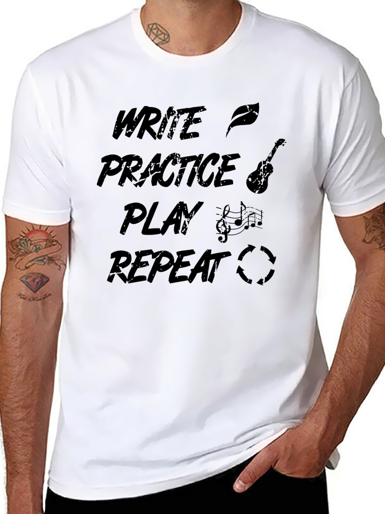 Write Practice Play Repeat Music Graphic Tee