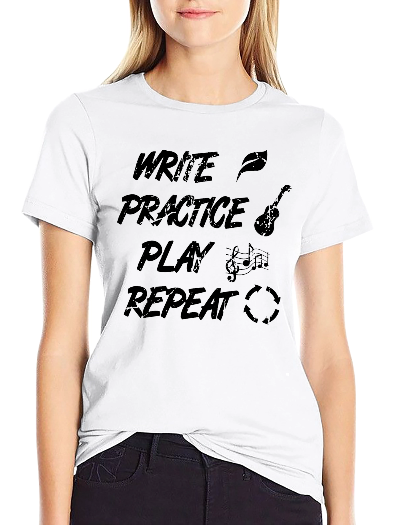 Write Practice Play Repeat Music Graphic Tee