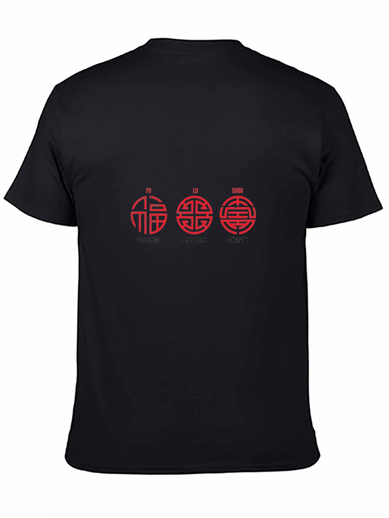Chinese Fu Lu Shou Black T-Shirt