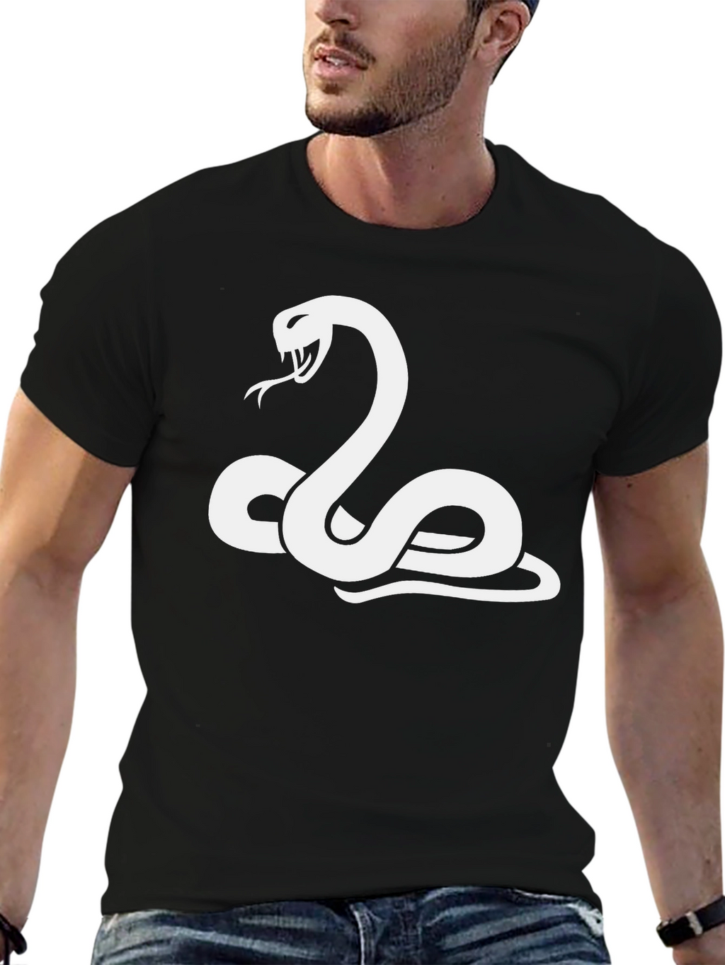 Black T-Shirt with White Snake Graphic