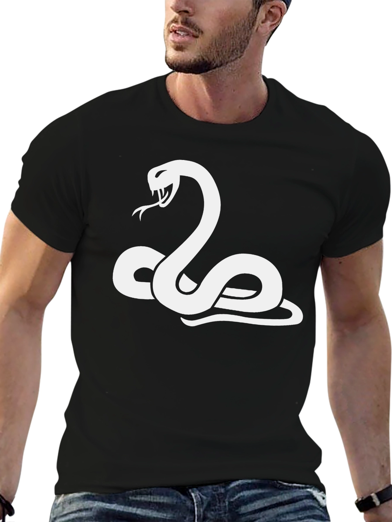 Black T-Shirt with White Snake Graphic