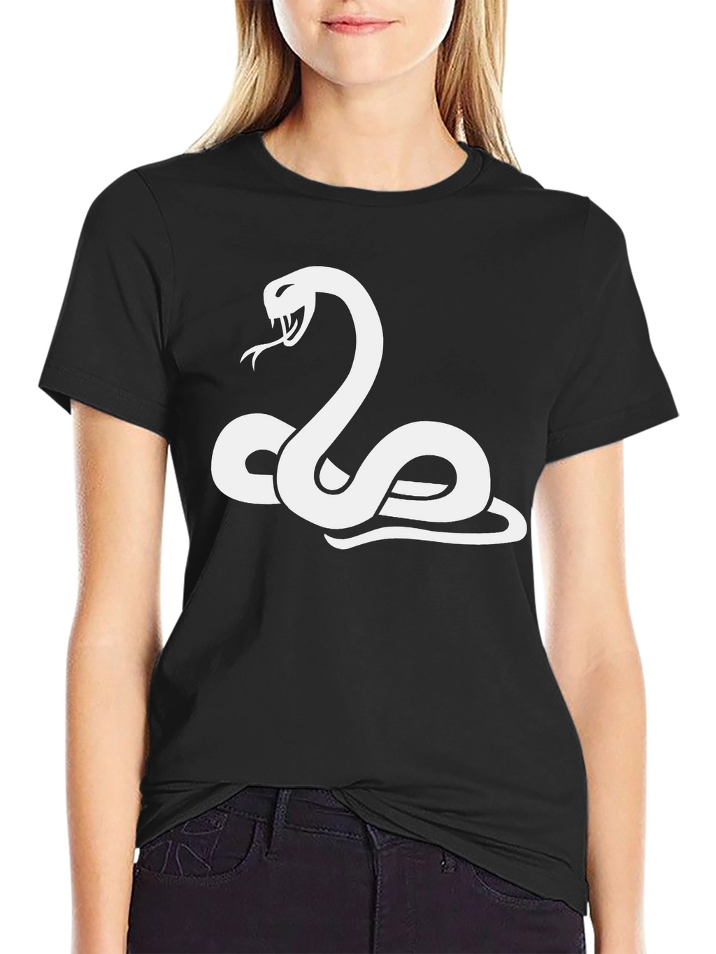 Black T-Shirt with White Snake Graphic