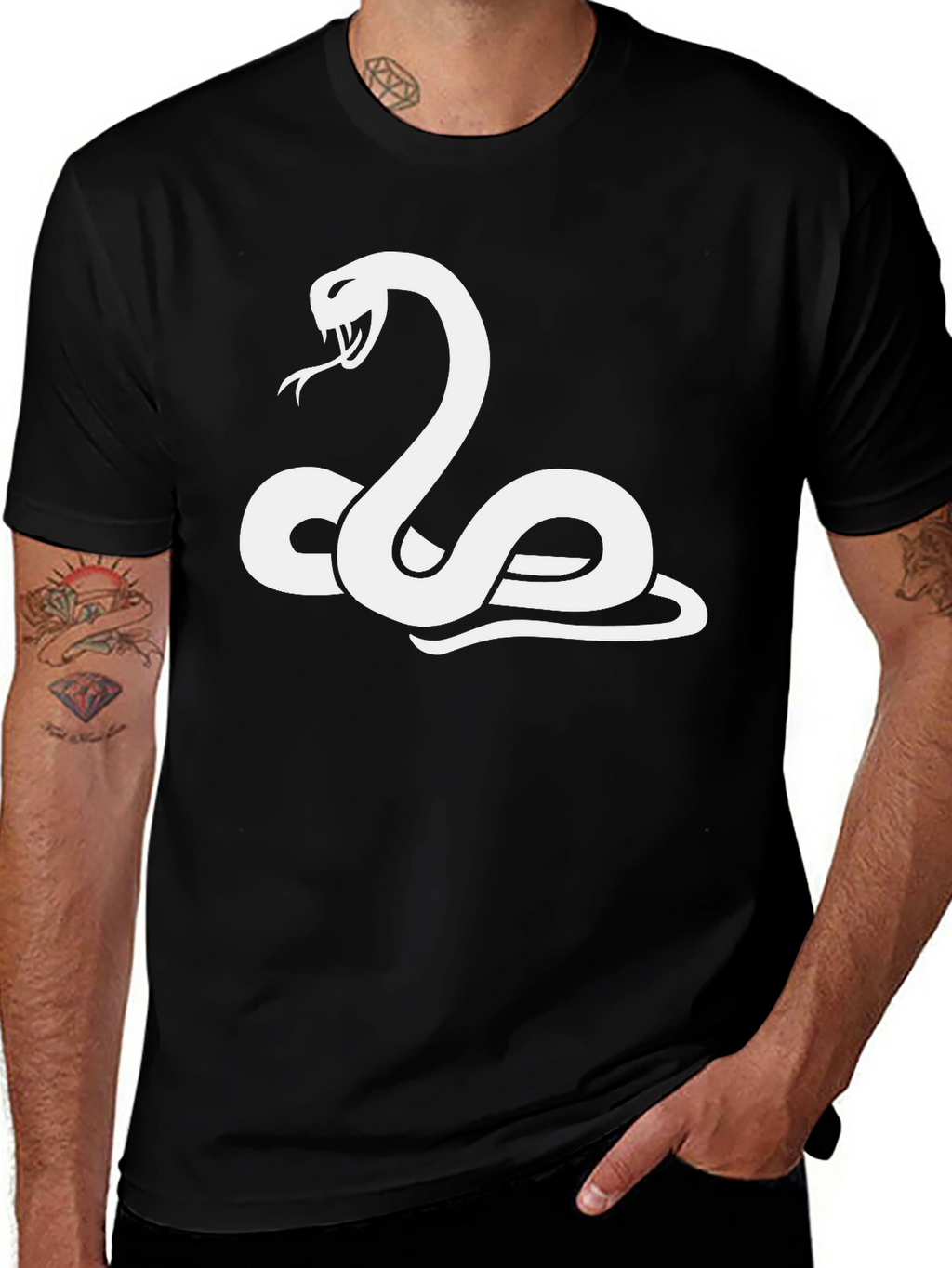 Black T-Shirt with White Snake Graphic