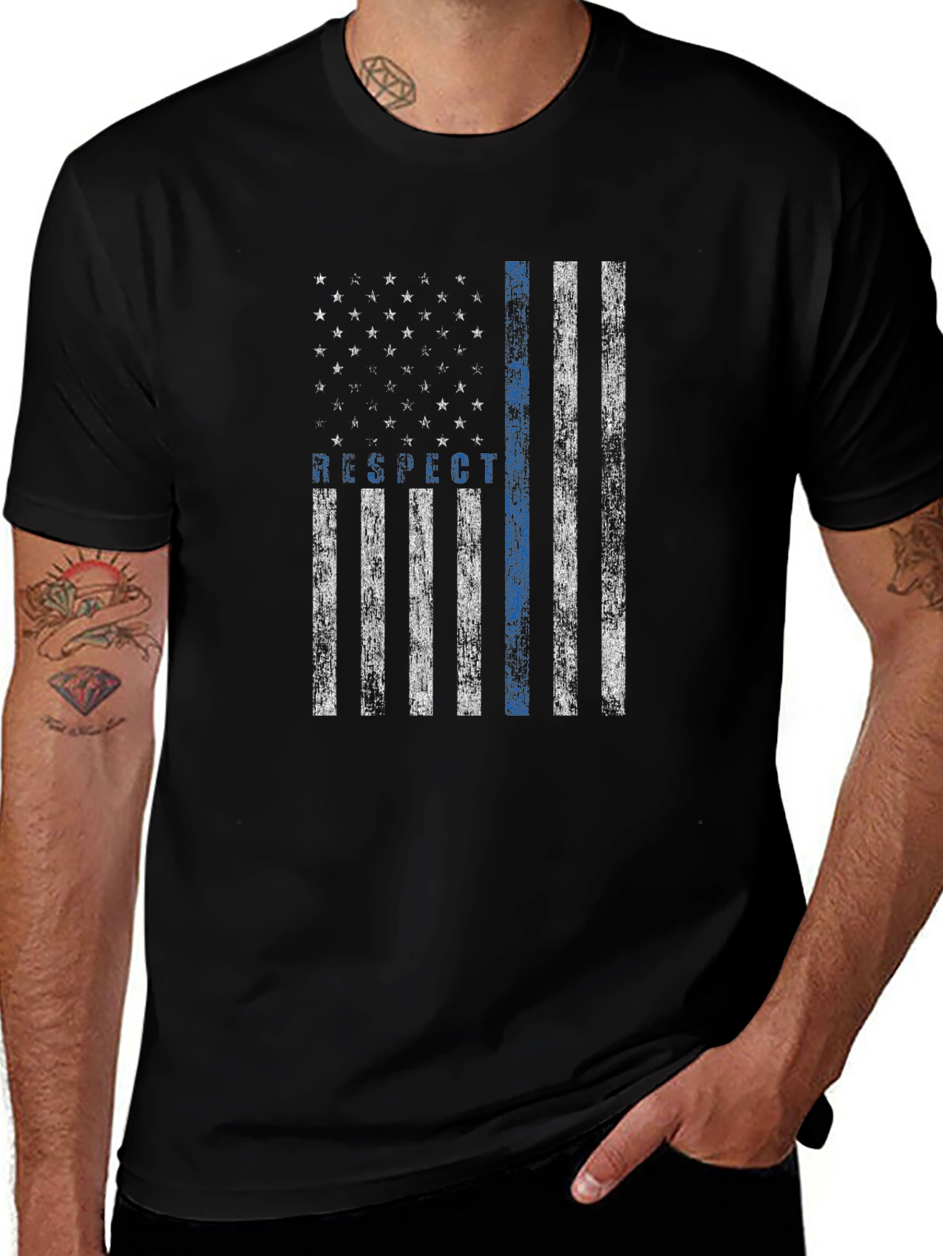 Respect the Blue Line Flag T-Shirt