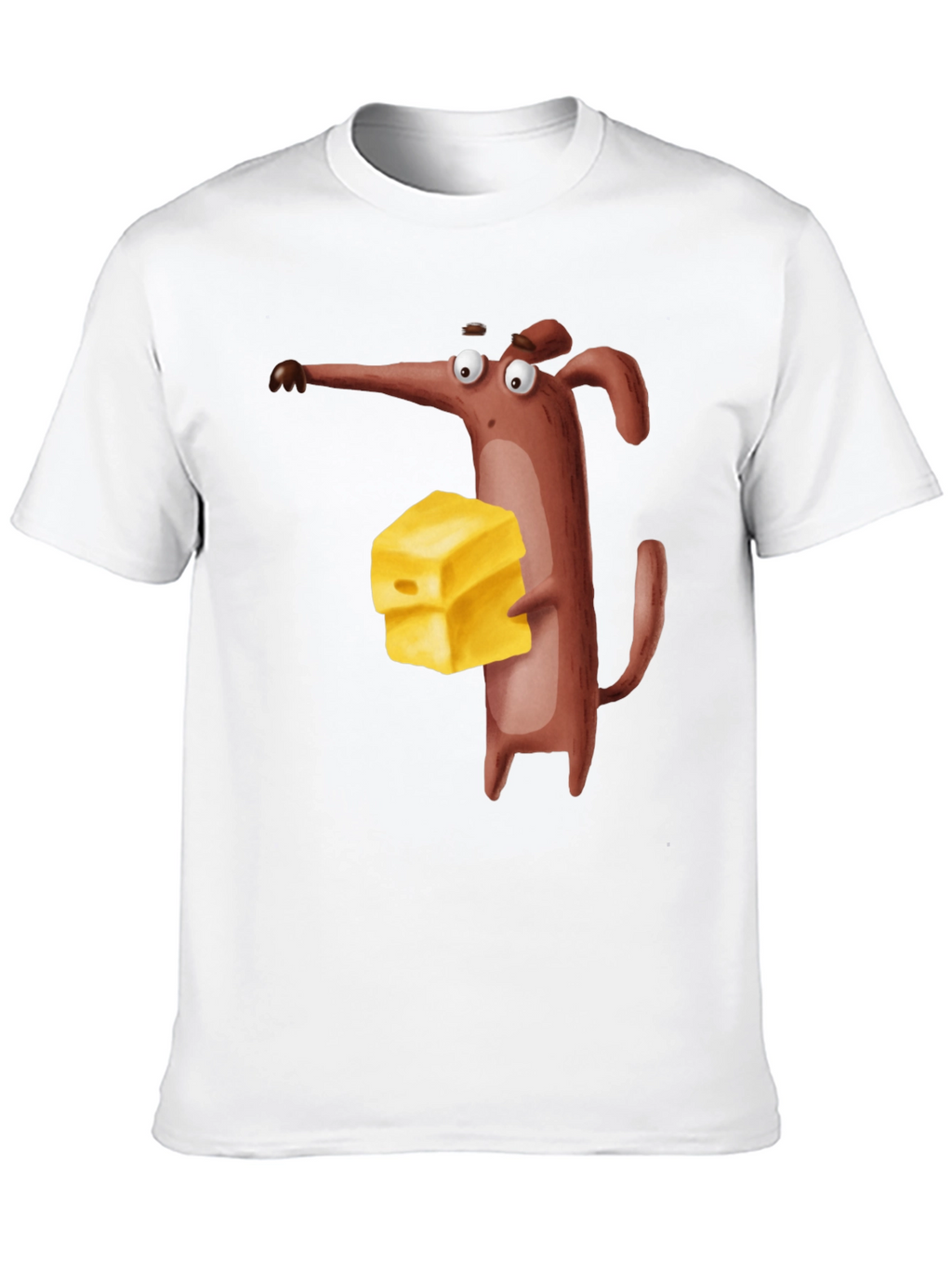 Cartoon Mouse with Cheese Black T-Shirt