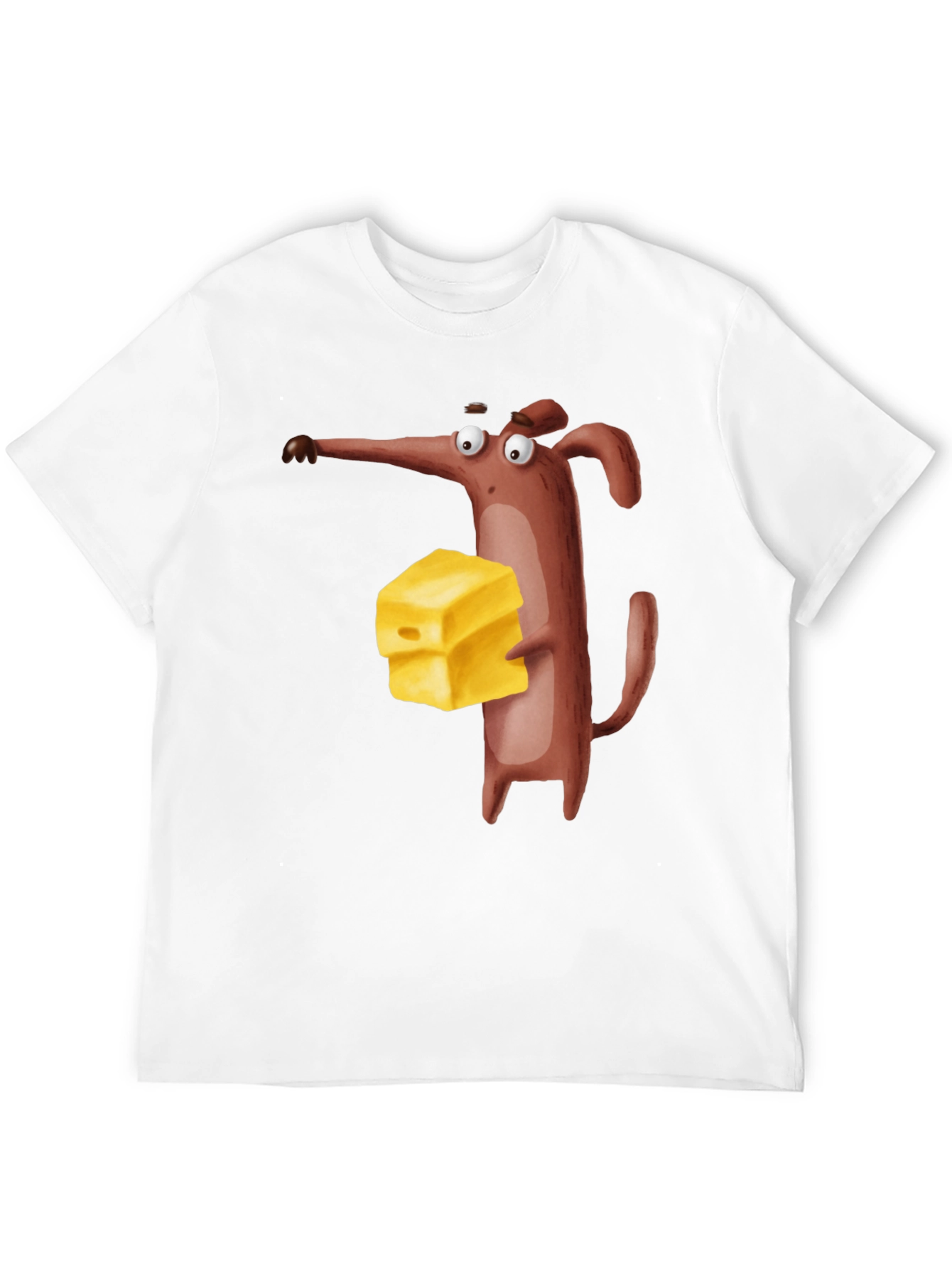Cartoon Mouse with Cheese Black T-Shirt