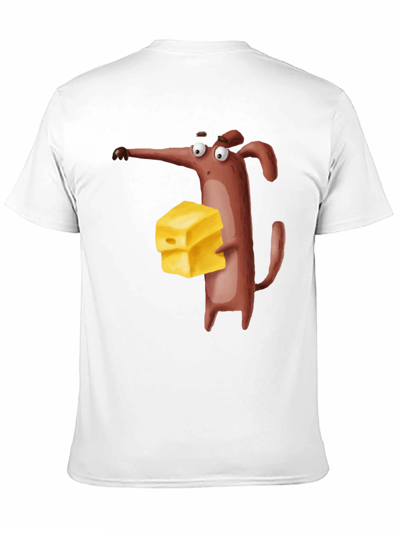Cartoon Mouse with Cheese Black T-Shirt