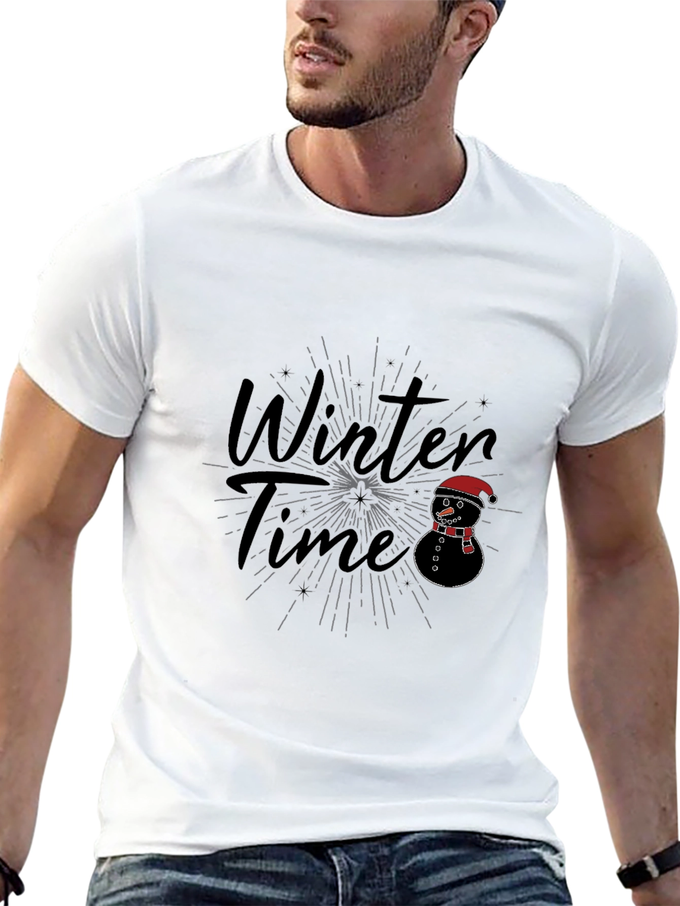 Winter Time Snowman Graphic Tee - Black
