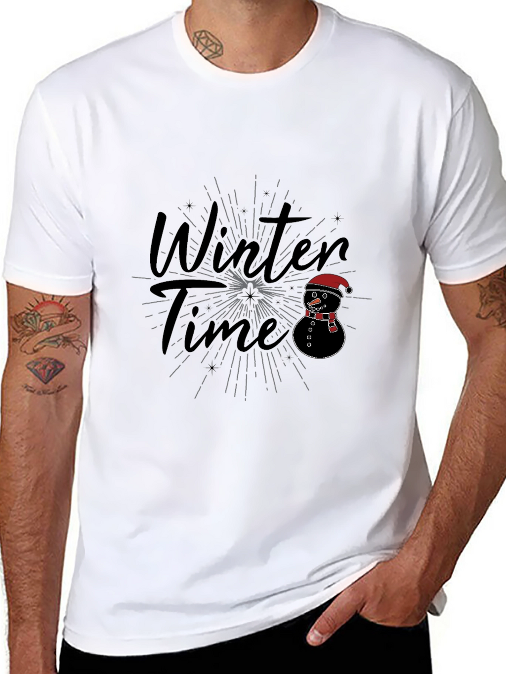 Winter Time Snowman Graphic Tee - Black