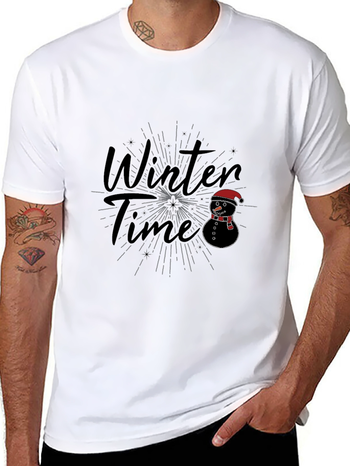 Winter Time Snowman Graphic Tee - Black