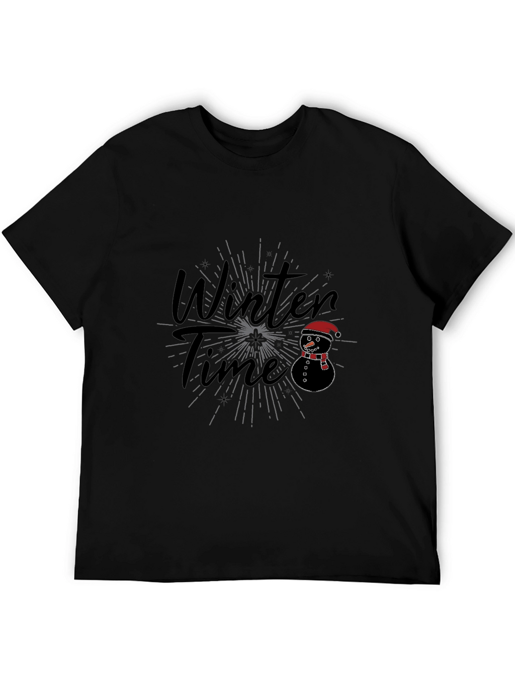 Winter Time Snowman Graphic Tee - Black