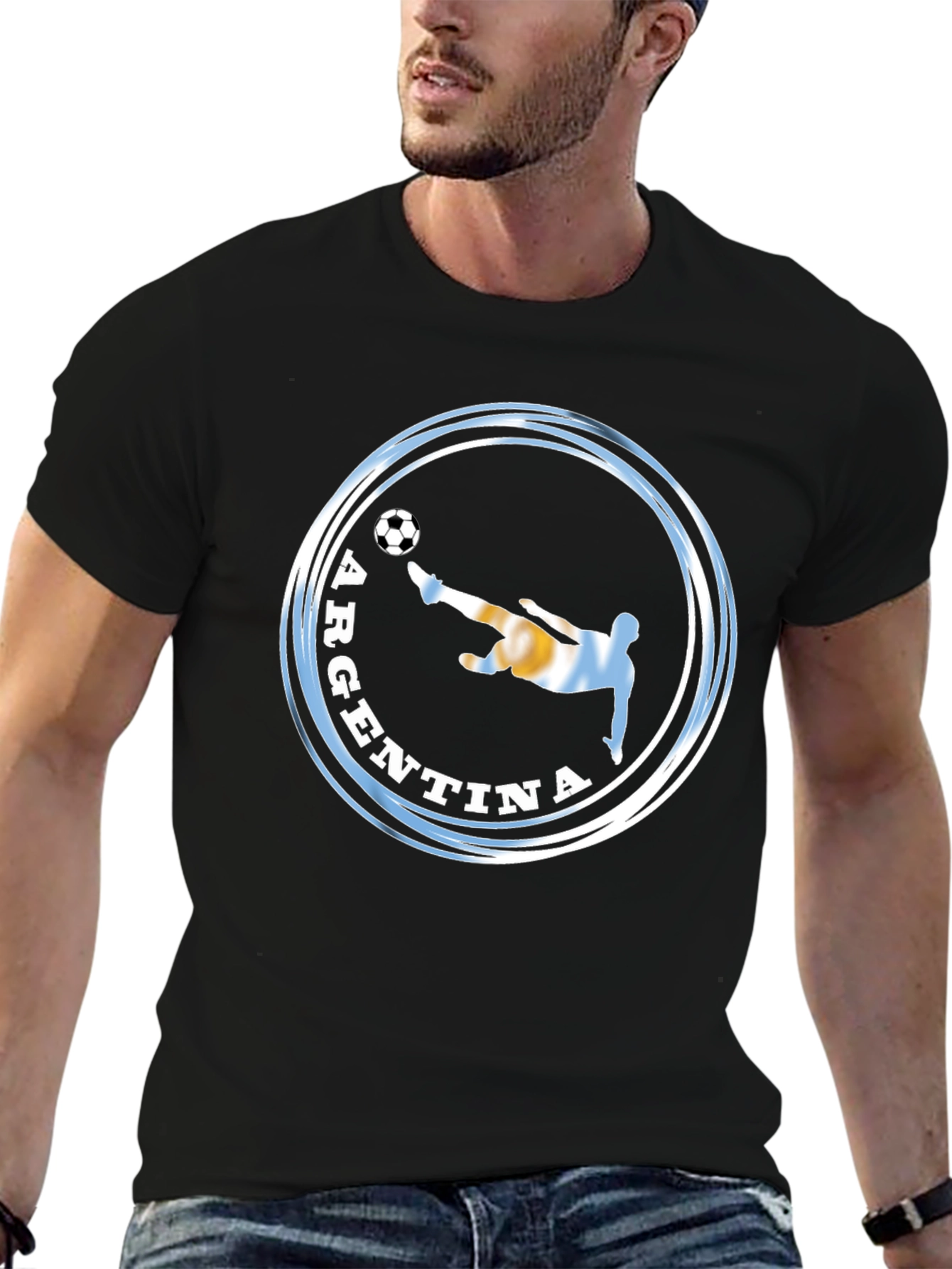 Argentina Soccer Graphic T-Shirt - Black Cotton Tee