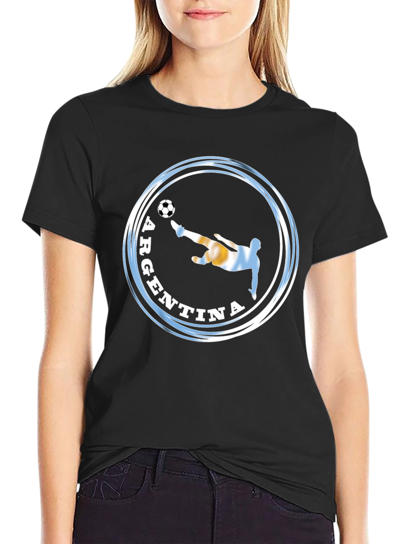 Argentina Soccer Graphic T-Shirt - Black Cotton Tee