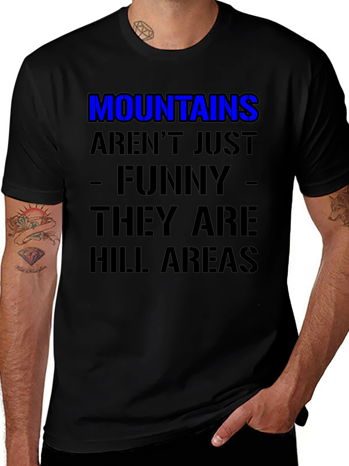 Funny Mountain Hill Area Mens Black T-Shirt