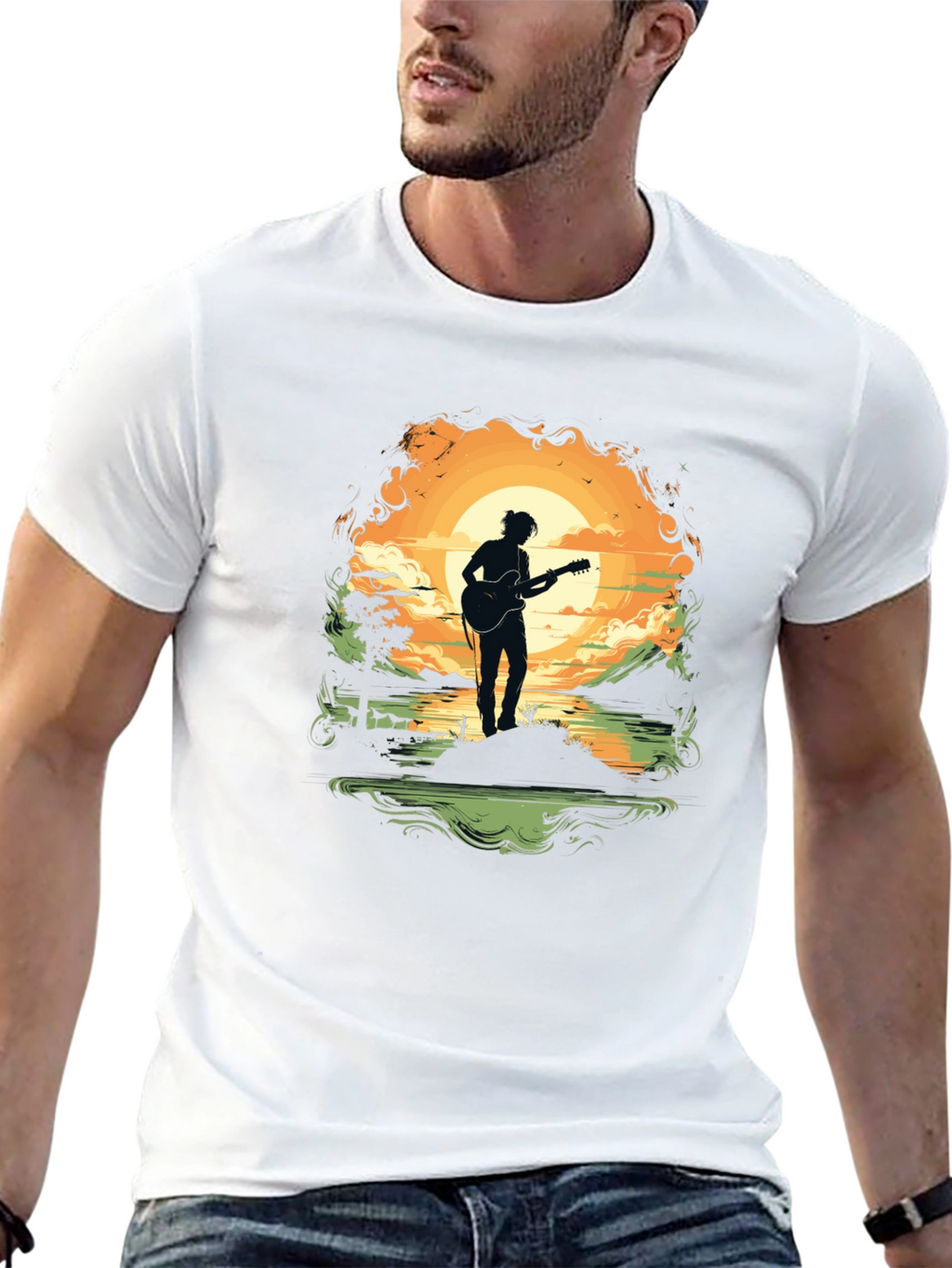 Silhouette Guitarist Sunset Tee