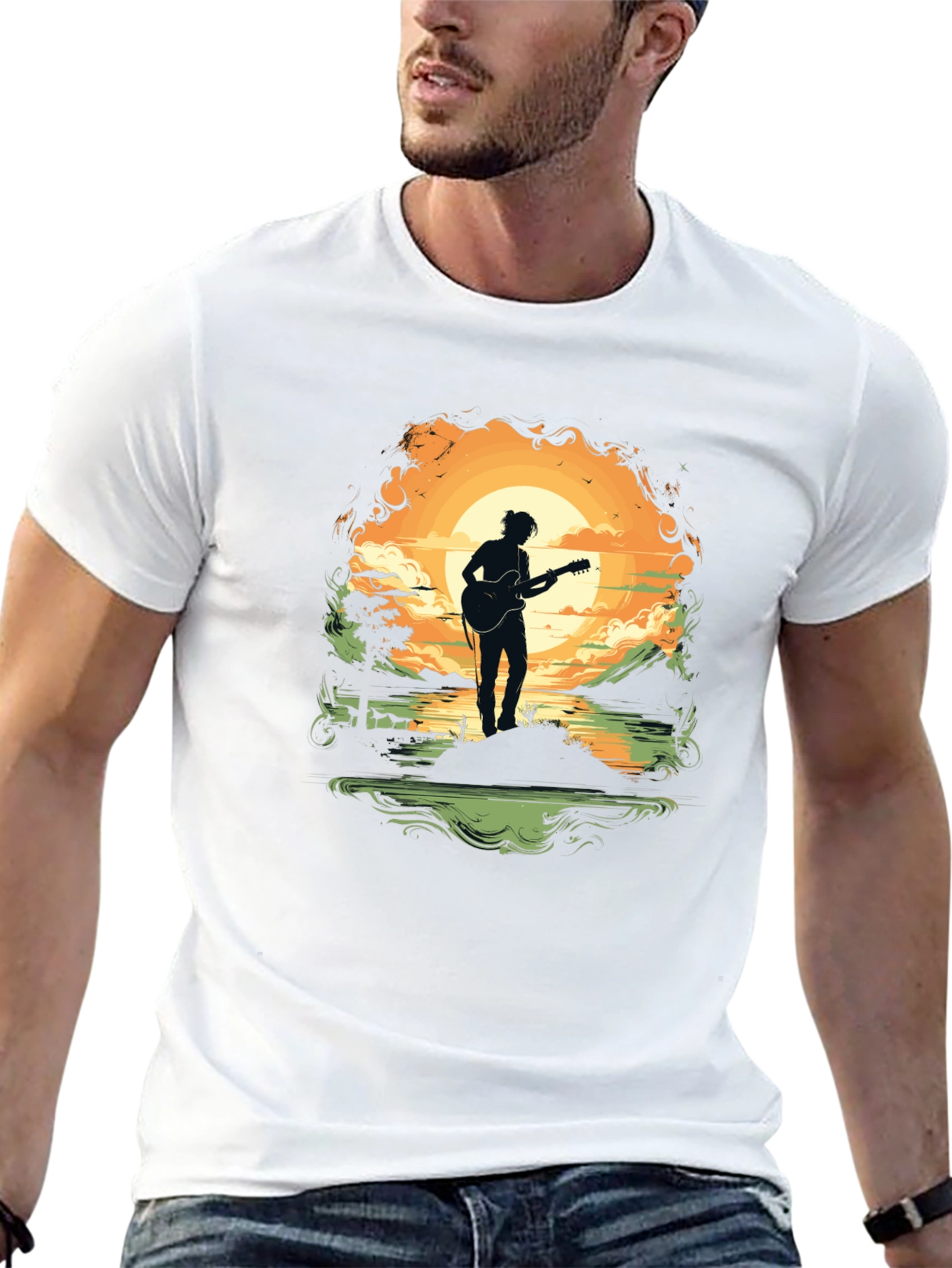 Silhouette Guitarist Sunset Tee