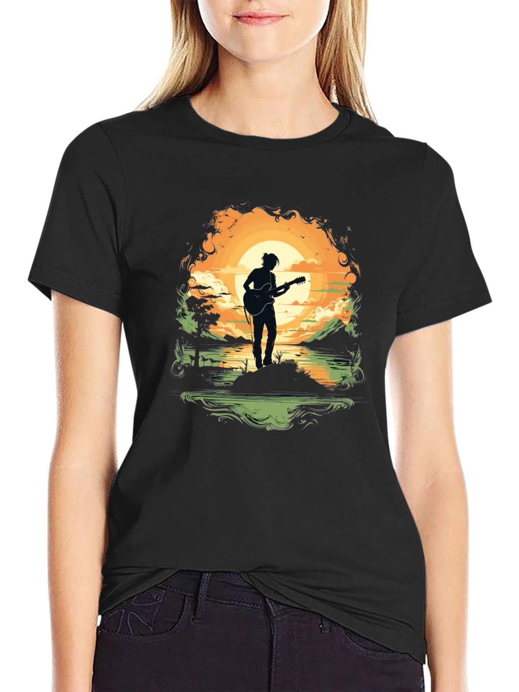 Silhouette Guitarist Sunset Tee